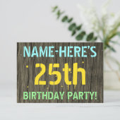 フェイクウッド ペイント風テキスト 名前入り 25歳の誕生日 招待状 (スタンド正面)