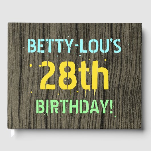 フェイクウッド+ペイント風文字+28歳の誕生日+名前 ゲストブック (正面)