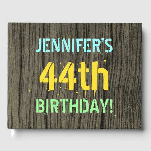 フェイクウッド+ペイント風文字+44歳の誕生日+名前 ゲストブック (正面)