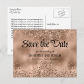 フェイクエレガントバラ金ゴールドグリッター及びホイル結婚ス 案内ポストカード (正面/裏面)