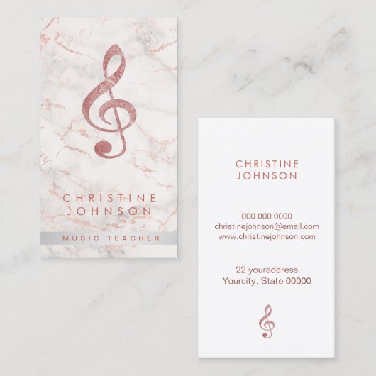 フェイクエレガントバラ金ゴールド高音クレフ、 音符記号先生 名刺 (正面/裏面)