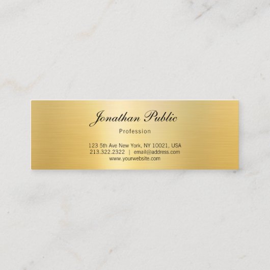 フェイクエレガントモダン金ゴールド手書き名テンプレート スキニー名刺 (裏面)