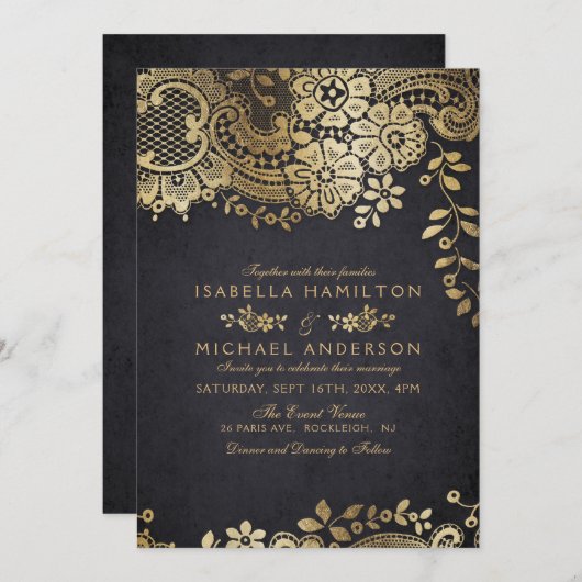 フェイクエレガントヴィンテージ結婚レース 招待状 (正面/裏面)