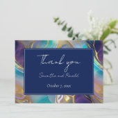 フェイクエレガント金ゴールドと青いオパール石が渦巻いた サンキューカード (スタンド正面)