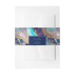 フェイクエレガント金ゴールドと青いオパール石が渦巻いた 招待状ベリーバンド