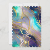 フェイクエレガント金ゴールドと青いオパール石が渦巻いた 招待状 (裏面)