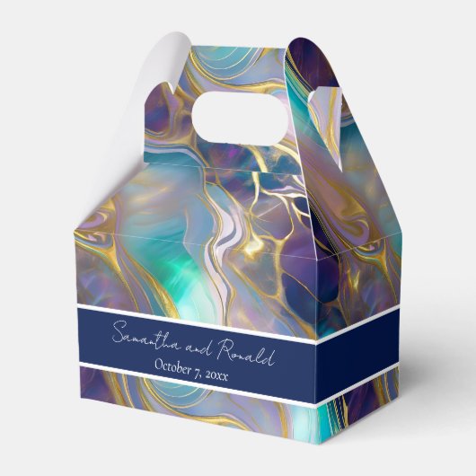 フェイクエレガント金ゴールドと青いオパール石の好意ボックス フェイバーボックス (正面サイド)