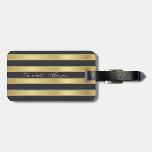 フェイクエレガント金ゴールドキラキラ猫オン金ゴールドストライプ ラゲッジタグ (裏面横)