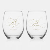 フェイクエレガント金ゴールド名前をカスタムするの結婚人 ステムなしワイングラス (正面)