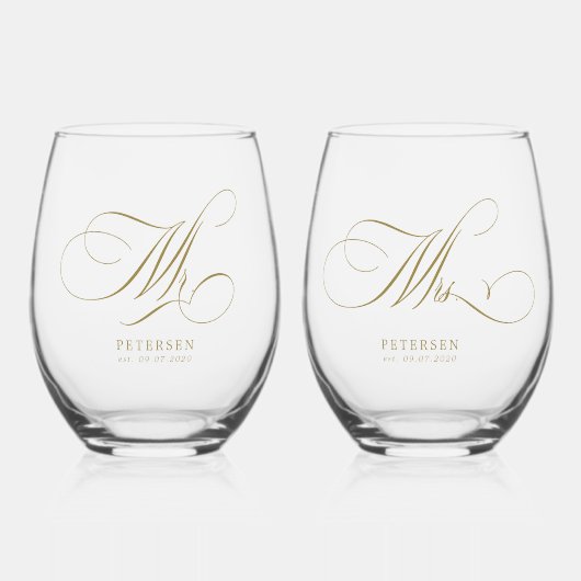 フェイクエレガント金ゴールド名前をカスタムするの結婚人 ステムなしワイングラス (正面)