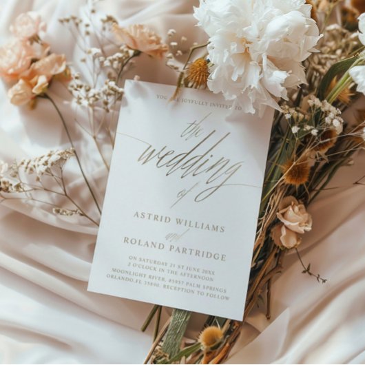 フェイクエレガント金ゴールド書結婚の 招待状