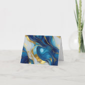 フェイクエレガント金ゴールド・ブルー・ホワイト結婚ズ・サンキュー サンキューカード (裏面)