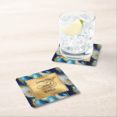 フェイクエレガント金ゴールド・ブルー・ホワイト・マーリー結婚ズ スクエアペーパーコースター (インサイチュ)