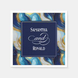 フェイクエレガント金ゴールド・ブルー・ホワイト・マーリー結婚ズ スタンダードカクテルナプキン