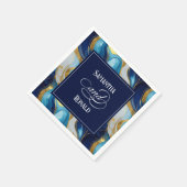 フェイクエレガント金ゴールド・ブルー・ホワイト・マーリー結婚ズ スタンダードカクテルナプキン (角)