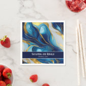 フェイクエレガント金ゴールド・ブルー・ホワイト・マーリー結婚ズ スタンダードカクテルナプキン (インサイチュ)