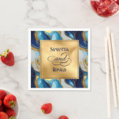 フェイクエレガント金ゴールド・ブルー・ホワイト・マーリー結婚ズ スタンダードカクテルナプキン (インサイチュ)