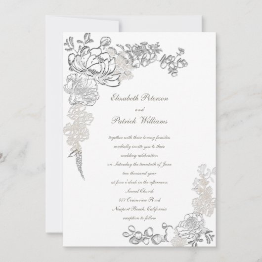 フェイクエンボスアイボリー牡丹結婚書跡 招待状 (正面)