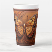 フェイクエンボスウッドバタフライ、ペイズリーと花 カフェラテマグ (正面)