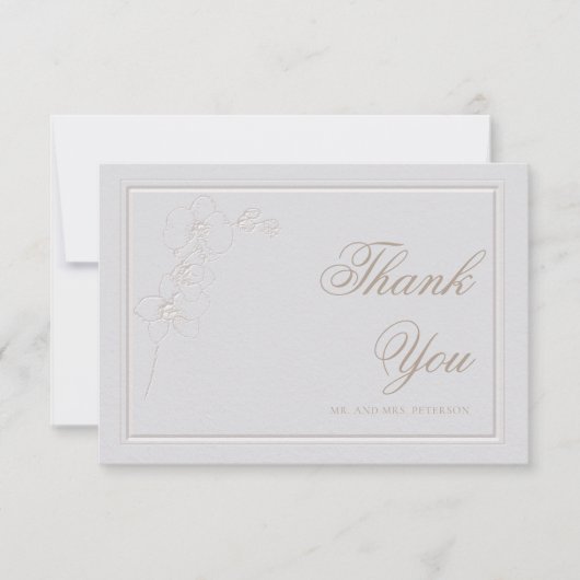 フェイクエンボスオーキッドフレームアイボリー結婚ズ・サンキュー サンキューカード (正面)