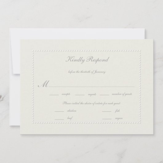 フェイクエンボスビーズフォーマルベージュ色結婚の食事RSVP (正面)