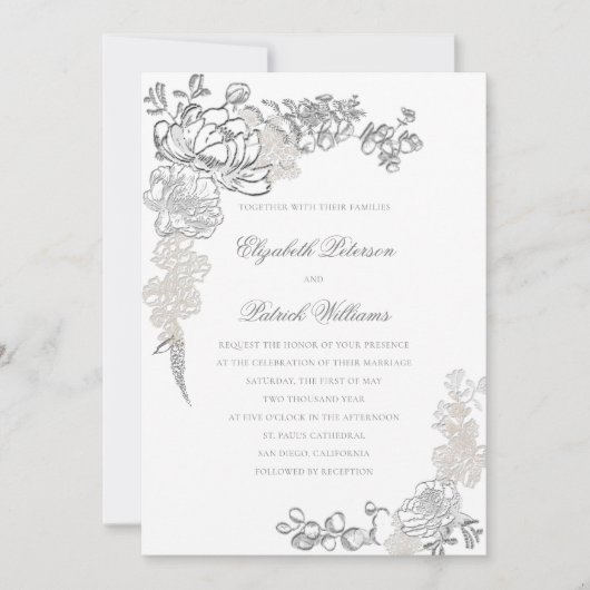 フェイクエンボスプーフォーマルニスクラシックフレ結婚ーム 招待状 (正面)