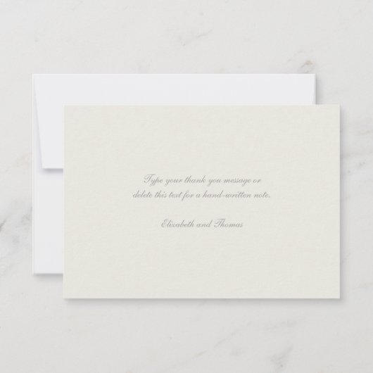 フェイクエンボスベージュ色ビーズオフォーマルン結婚サンキュー サンキューカード (裏面)