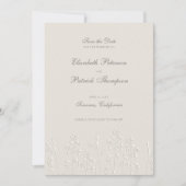 フェイクエンボスワイルドフラワーズフォーマル結婚ベージュ色 セーブザデート (正面)