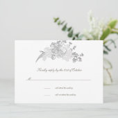 フェイクエンボス牡丹フォーマルアイボリー結婚式RSVPカード (スタンド正面)