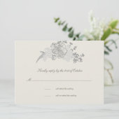 フェイクエンボス牡丹フォーマルベージュ色結婚式RSVPカード (スタンド正面)