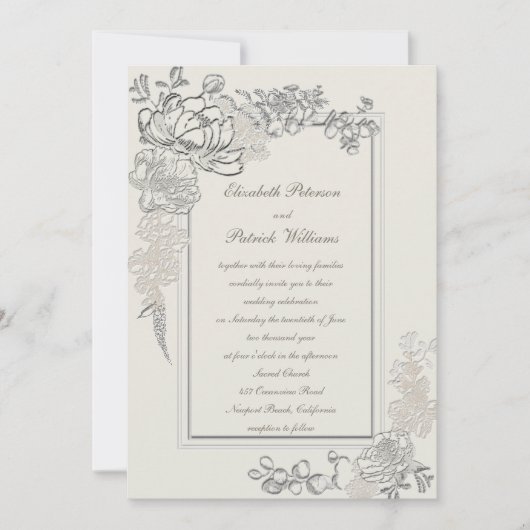 フェイクエンボス牡丹2フレーム書道結婚の 招待状 (正面)