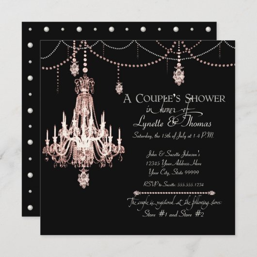 フェイククリスタルフランスのシャンデリア真珠パーティー 招待状 (正面/裏面)