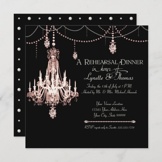 フェイククリスタルフランスのシャンデリア真珠パーティー 招待状 (正面/裏面)