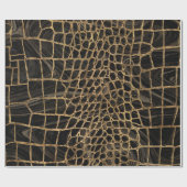 フェイククロコダイル黒液大理石と金ゴールド ラッピングペーパー (フラット)