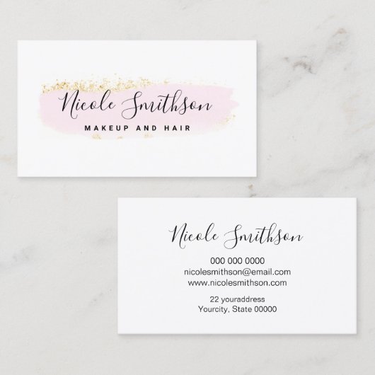 フェイクグリッターと水彩ブラシストロークのロゴ 名刺 (正面/裏面)