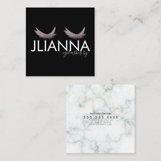 フェイクグリッターまつげサロン白黒 スクエア名刺 (正面/裏面)
