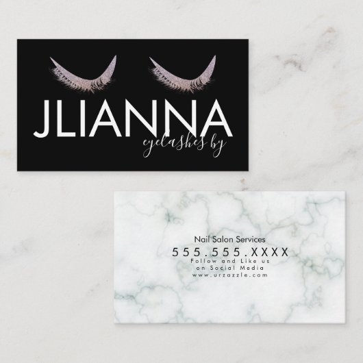 フェイクグリッターまつげサロン白黒 名刺 (正面/裏面)