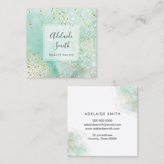 フェイクグリッターオンターコイズ水色・ スクエア名刺 (正面/裏面)