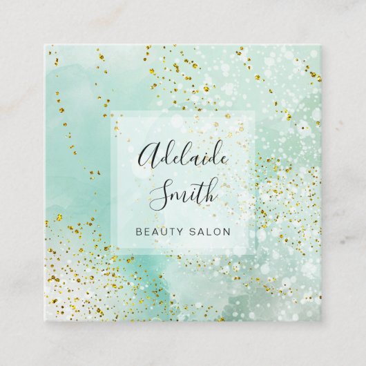 フェイクグリッターオンターコイズ水色・ スクエア名刺 (正面)