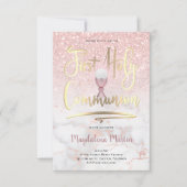 フェイクグリッターオン大理石ファーストホーリーコミュニオン 招待状 (正面)