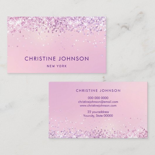 フェイクグリッターオン淡い色のピンク 名刺 (正面/裏面)