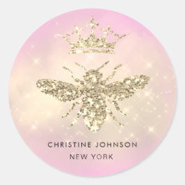 フェイクグリッタークイーンビーのロゴ ラウンドシール
