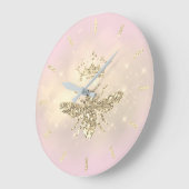 フェイクグリッタークイーンビーon pink ラージ壁時計 (傾斜)