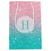 フェイクグリッターグラデーションターコイズ&ピンク ミディアムペーパーバッグ (正面)