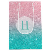 フェイクグリッターグラデーションターコイズ&ピンク ミディアムペーパーバッグ (裏面)