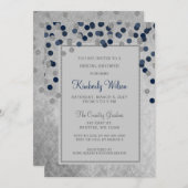 フェイクグリッターシルバーネイビー紙吹雪ブライダルシャワー 招待状 (正面/裏面)