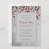 フェイクグリッターシルバーレッド紙吹雪ブライダルシャワー 招待状 (正面)