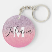 フェイクグリッターツートーンピンクパープルモノグラムの キーホルダー (裏面)