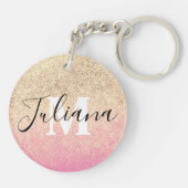 フェイクグリッターツートーンピンク金ゴールドモノグラムの キーホルダー (裏面)
