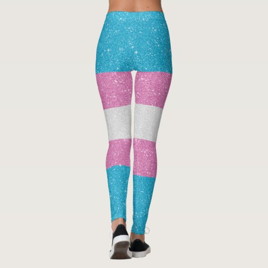 フェイクグリッタートランスジェンダープライドフラグの背景 レギンス (裏面)